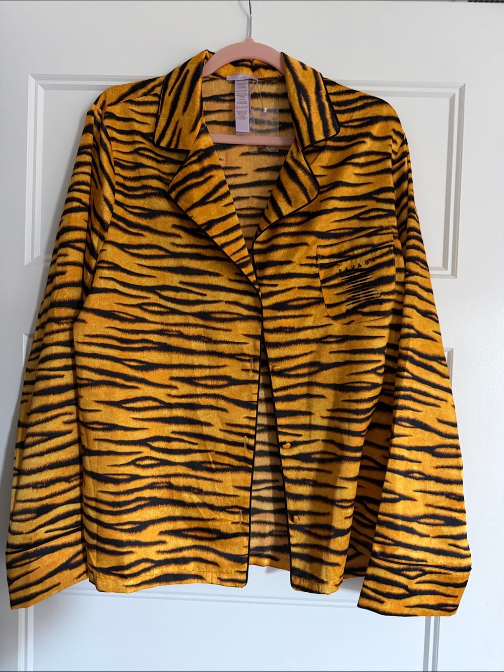 Savage X Fenty Yellow and Black Tiger-Stripe Pajama set with wide leg pants